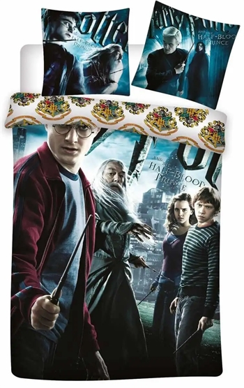 Se Harry Potter Sengetøj - 140x200 cm - Harry Potter & Dumbledore - Vendbar sengesæt - 100% bomuld hos Dynezonen.dk